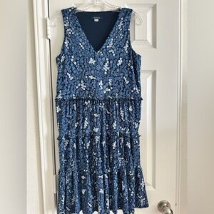 Tommy Hilfiger Dress - Women's Blue V-Neck Floral Tiered Ruffled Dress, Size 6